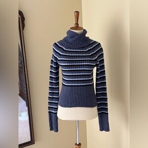 American Eagle Steel Blue Striped Turtleneck Sweater